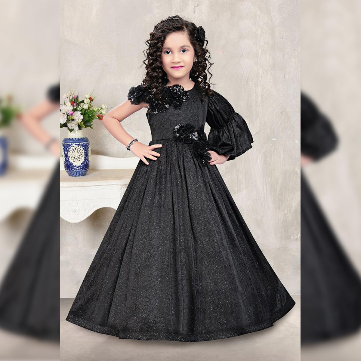 Buy Teen Girls Black Georgette Sequins Gown Party Wear Online at Best Price  | Cbazaar